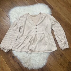 Elegant Beige Striped Women's Blouse